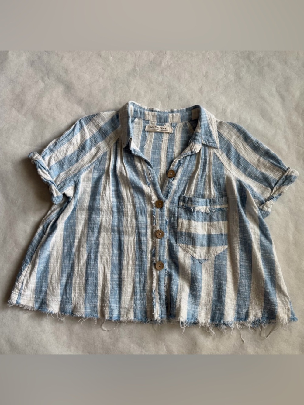 We The Free Away At Sea Crop Boxy Linen Blend Medium Top Nautical Relaxed G - Picture 7 of 11